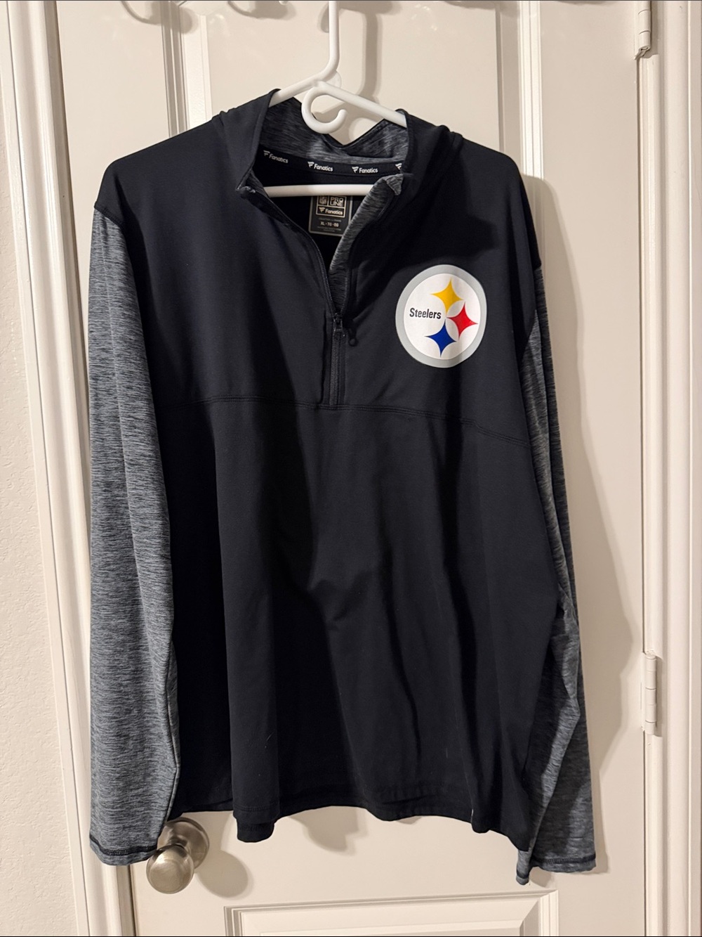 Fanatics Black Pullover with Grey Sleeves and Steelers Logo